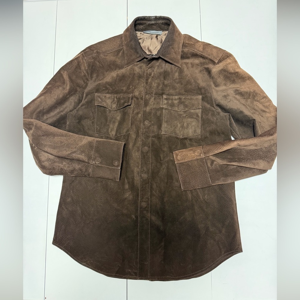 John Varvatos brown suede shirt jacket